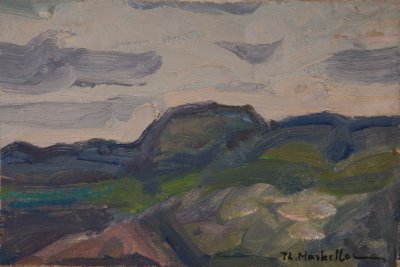 Hydra – Mountain Peaks — Oil painting, Fiberboard, 16.00×24.00cm — Theodoros Markellos